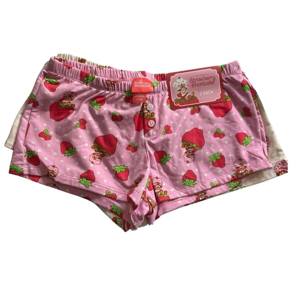Strawberry Shortcake Juniors L Pajama Sleep Shorts 2 Pack Retro Cartoon NWT - Picture 1 of 3